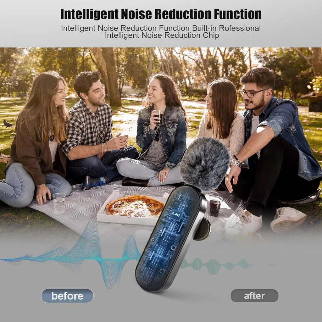 Professional Wireless Lavalier Microphone with Intelligent Noise Cancelling, Noise Cancelling Mics, Plug & Play for Iphone and Android Smartphones, Rechargeable Lapel Mic for Video Recording, Teaching, Interviews and Podcasts