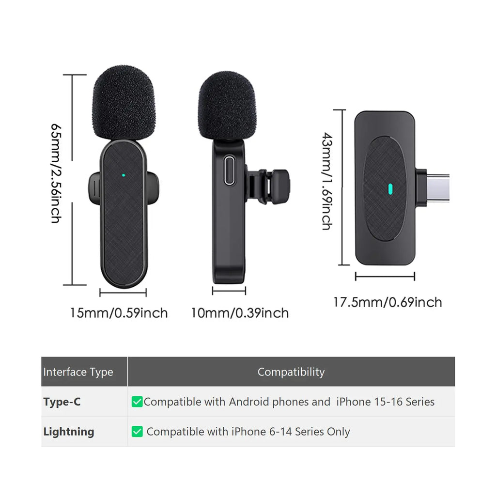 Professional Wireless Lavalier Microphone with Intelligent Noise Cancelling, Noise Cancelling Mics, Plug & Play for Iphone and Android Smartphones, Rechargeable Lapel Mic for Video Recording, Teaching, Interviews and Podcasts