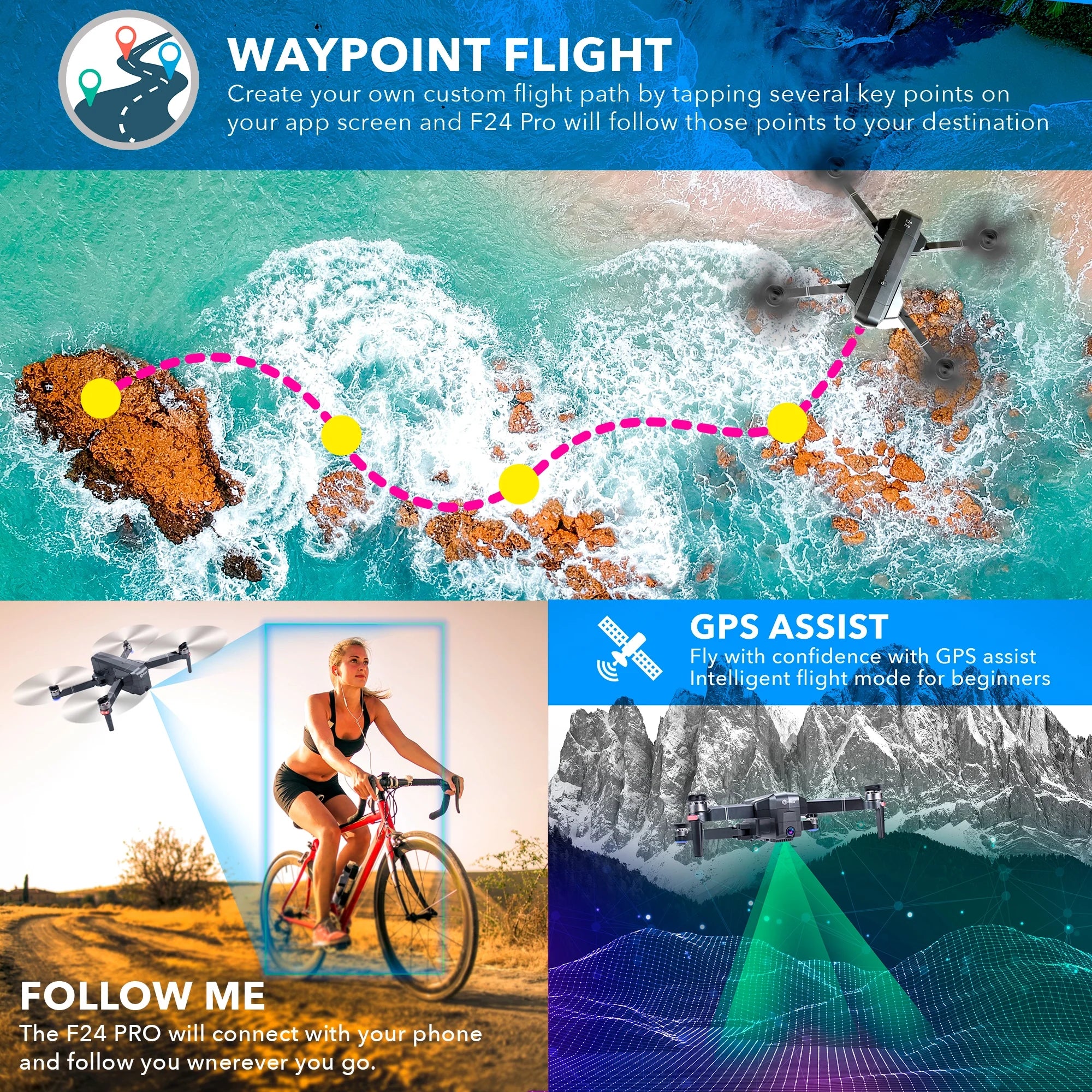 F24 Pro GPS Drone with Camera, 4K RC Drone with 30-Min Flight and 1600 Ft Range, Foldable, Black