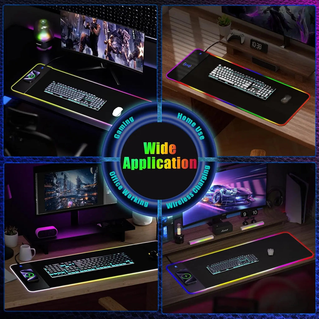 RGB Gaming Mouse Pad with 15W Wireless Charging, Extra Large LED Mousepad, 14 Light Modes, XXL Size, Ergonomic Computer Pad, Non-Slip Rubber Base for Laptop, Gifts for Gamer/Men