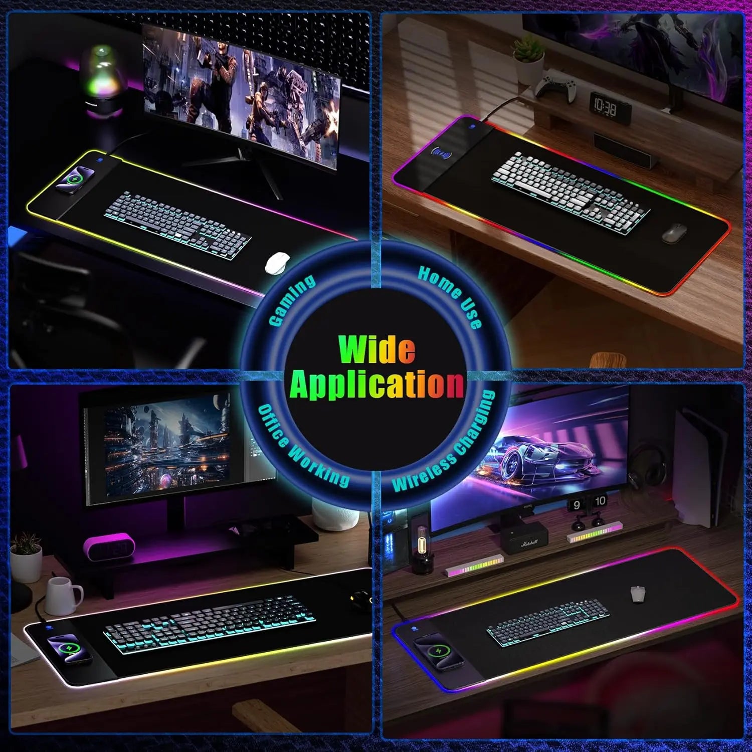 RGB Gaming Mouse Pad with 15W Wireless Charging, Extra Large LED Mousepad, 14 Light Modes, XXL Size, Ergonomic Computer Pad, Non-Slip Rubber Base for Laptop, Gifts for Gamer/Men